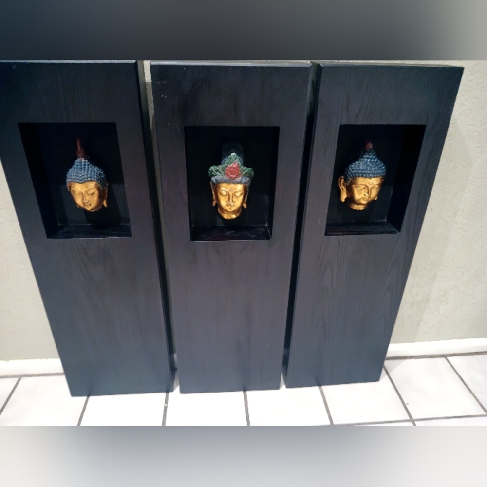 3 Framed Pier One Buddha Heads